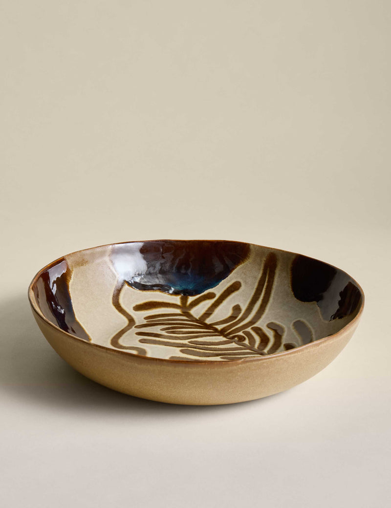 Painterly large stoneware serving bowl with abstract design - British product