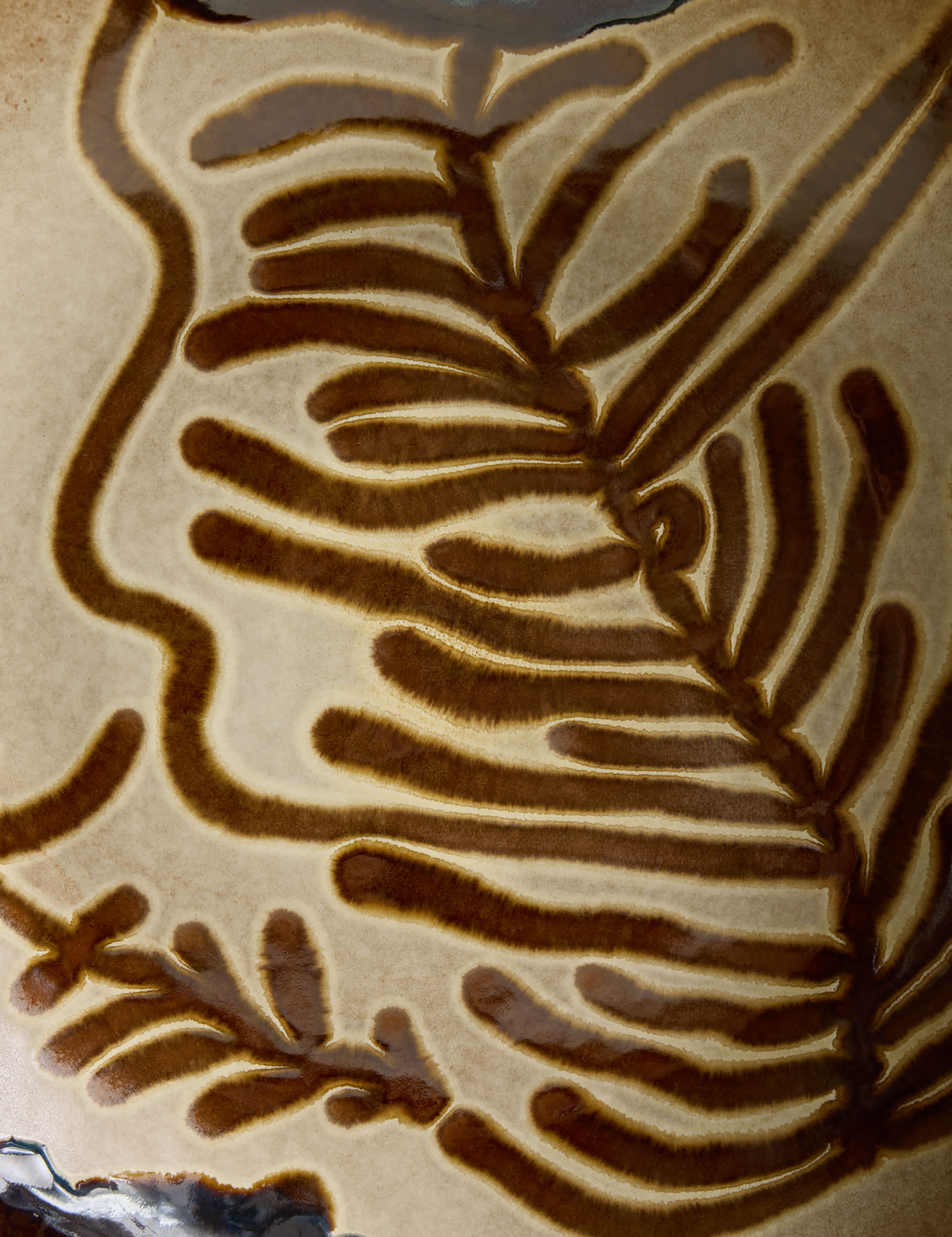 Painterly large stoneware serving bowl with abstract design - British product