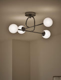 Parker flush ceiling light with metal frame and glass shades, imported from the UK