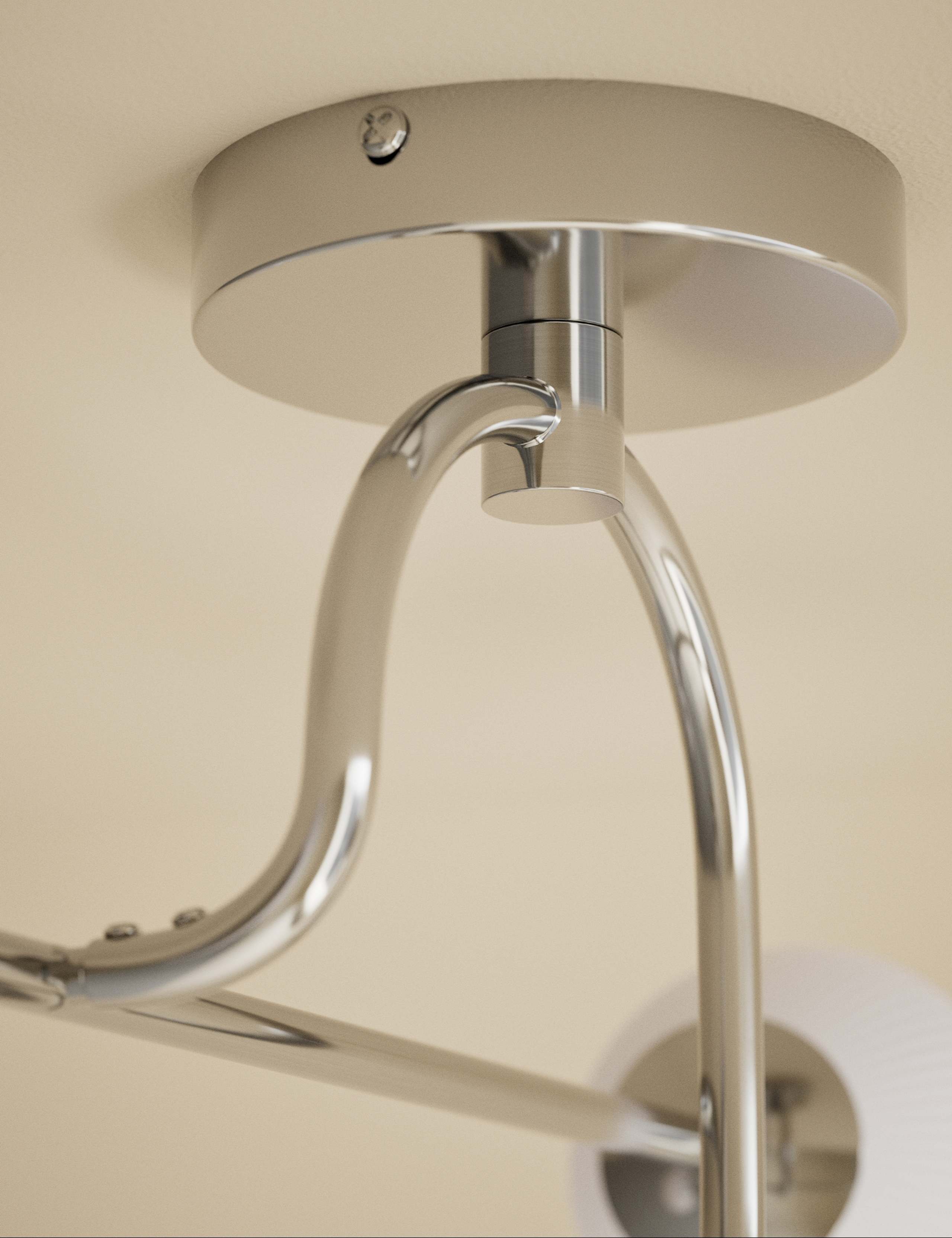 Parker flush ceiling light with metal frame and glass shades, imported from the UK