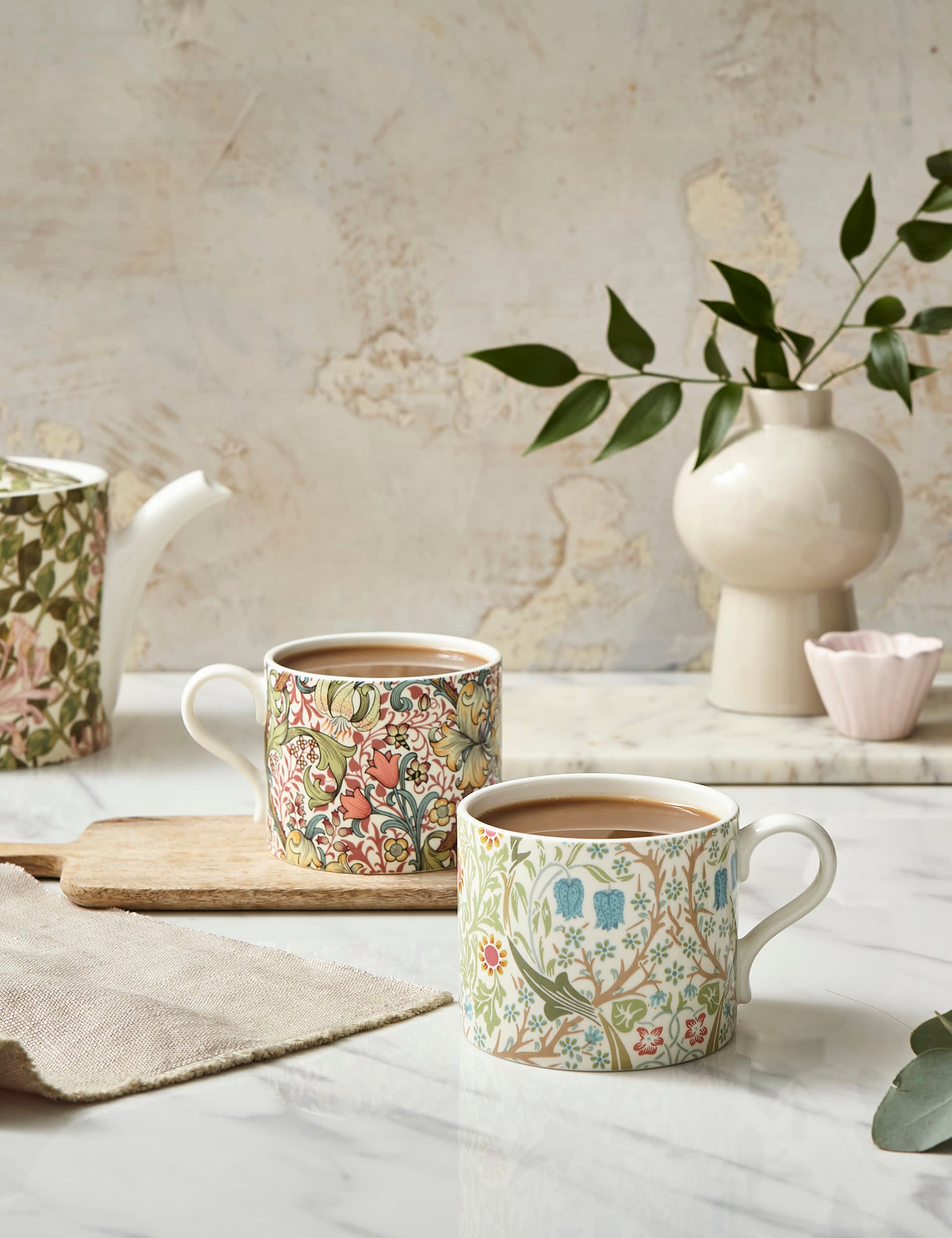 Morris & Co patterned teapot and mug set imported from the UK