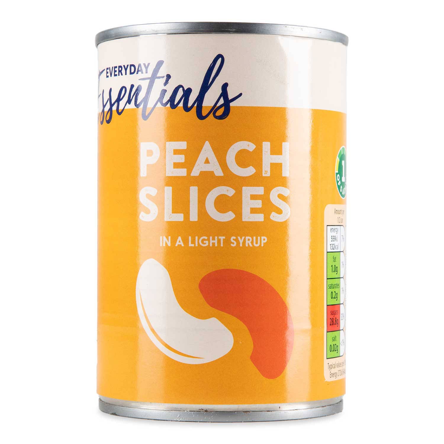 Peach slices in light syrup, canned fruit, UK version