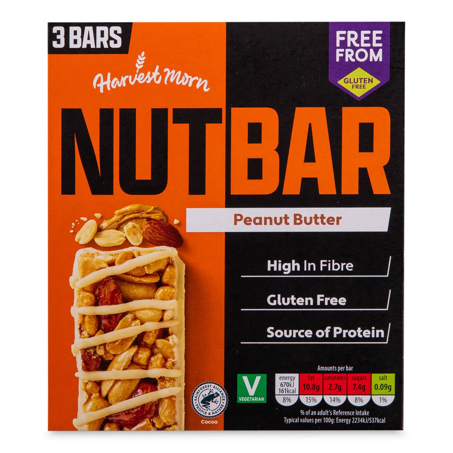 Peanut butter nut bars 3 pack, imported from the UK