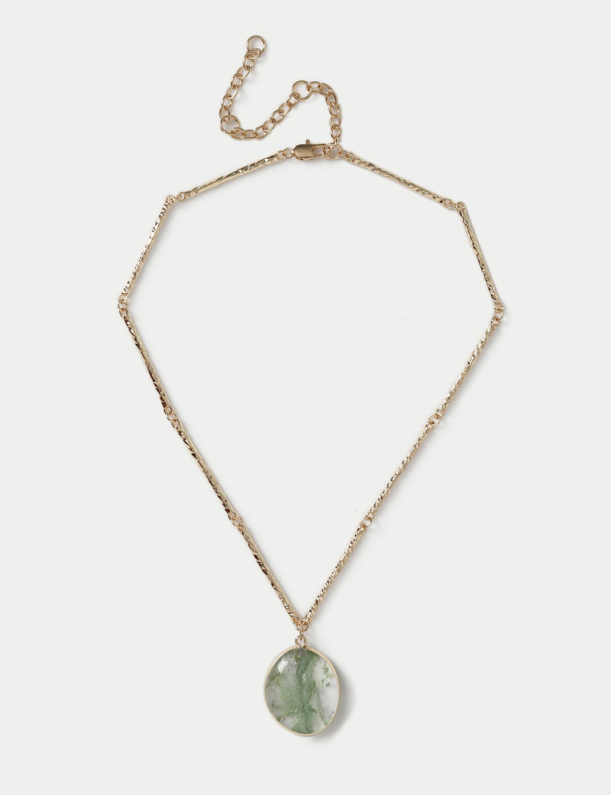 Pendant drop necklace with semi-precious stone and brass, imported from the UK