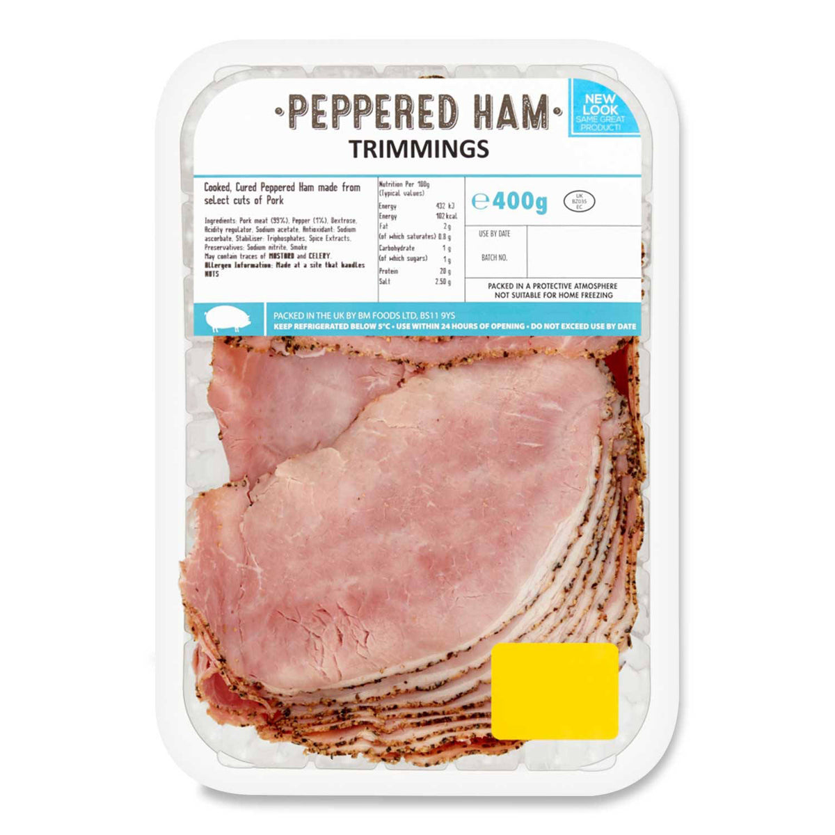 Peppered ham trimmings, mustard free - British product