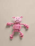 Percy Pig pet toy with rope limbs and squeaker - British product