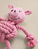 Percy Pig pet toy with rope limbs and squeaker - British product