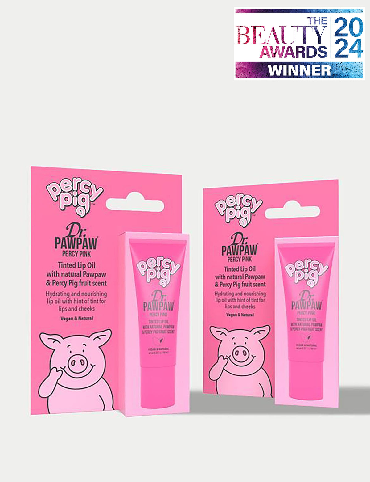 Percy Pig pink tinted lip oil 10ml duo pack, imported from the UK