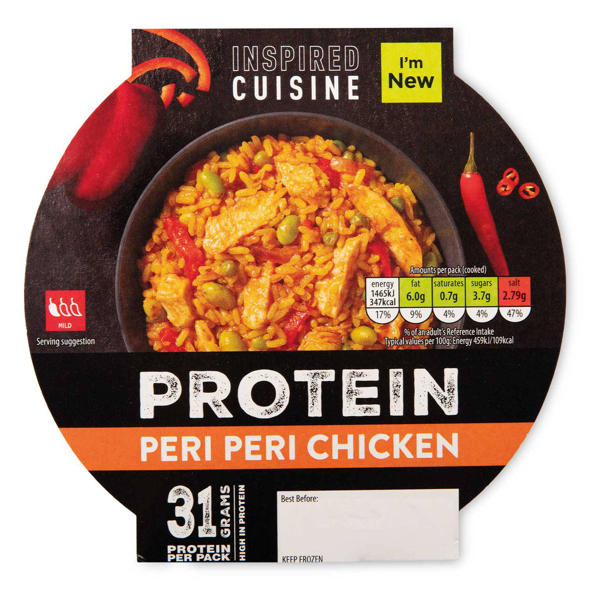 Peri Peri Chicken Protein Pot frozen meal, UK version