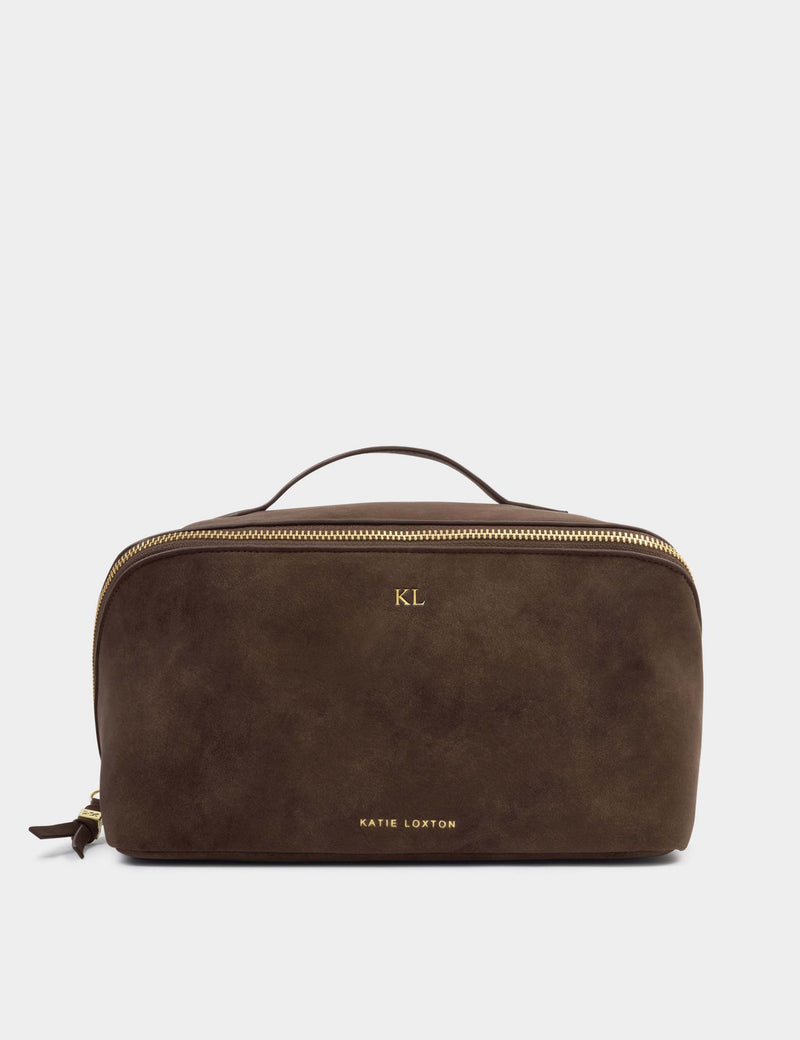 Katie Loxton große personalisierte Kulturtasche aus Wildleder (britische Marke)