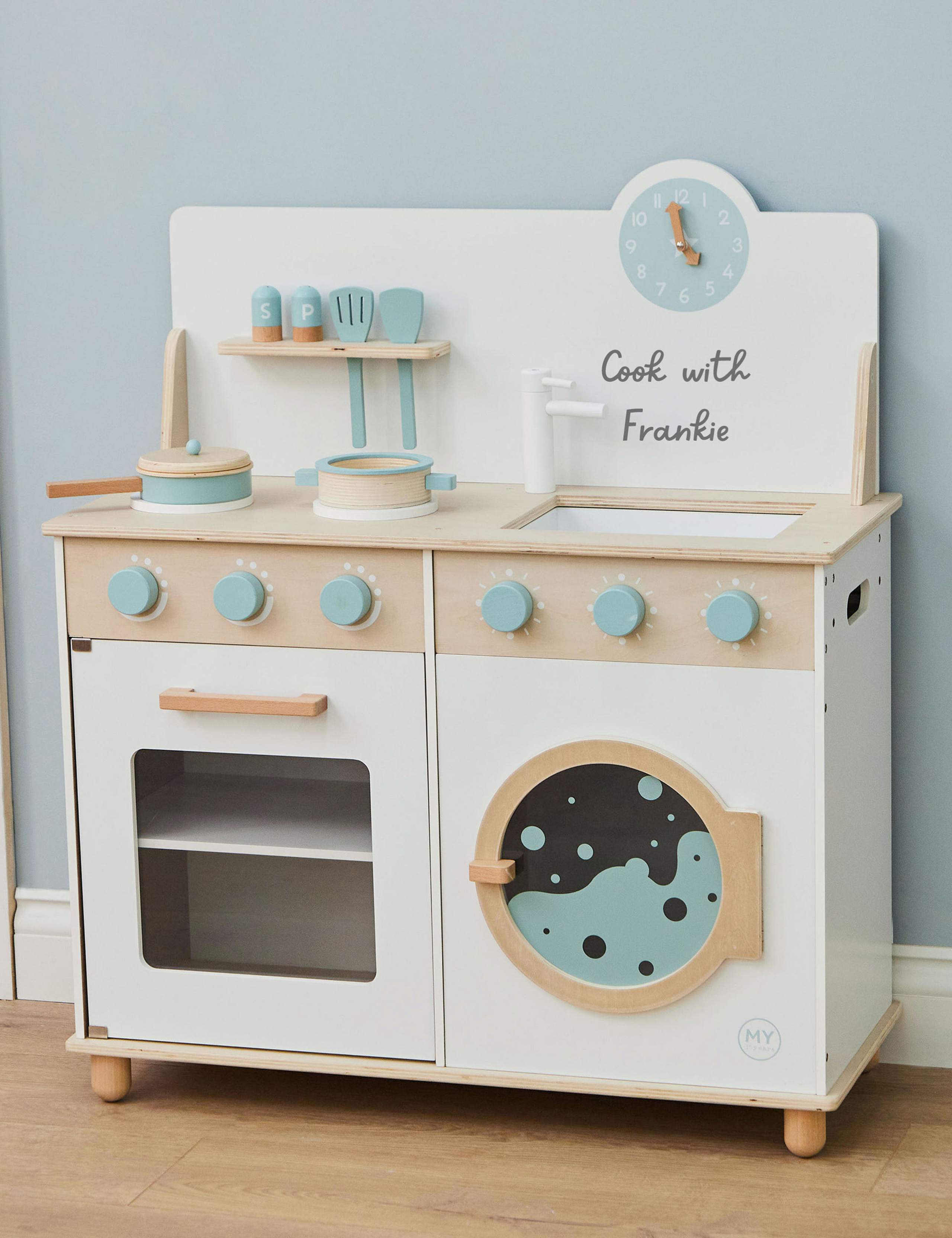 Cuisine et machine à laver jouet en bois blanc personnalisé