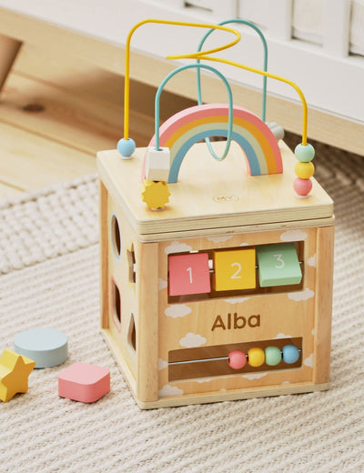 Cube d'activités personnalisé en bois