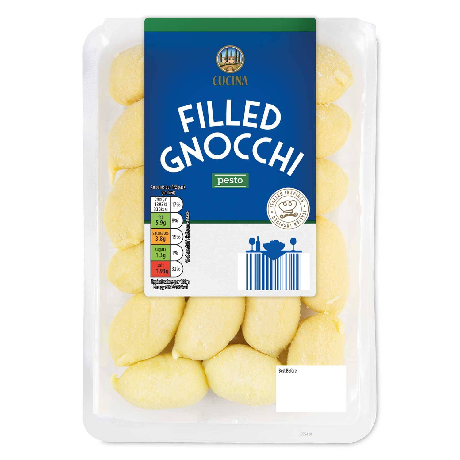 Gnocchi with pesto and ricotta filling, imported from the UK