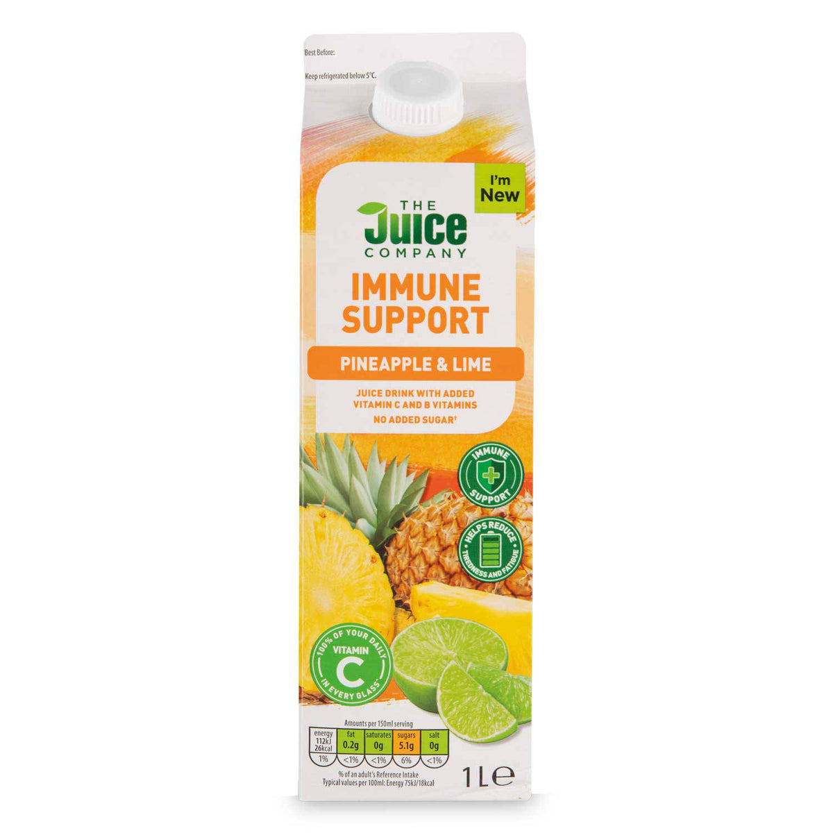 Pineapple & Lime juice drink, no added sugar, imported from the UK