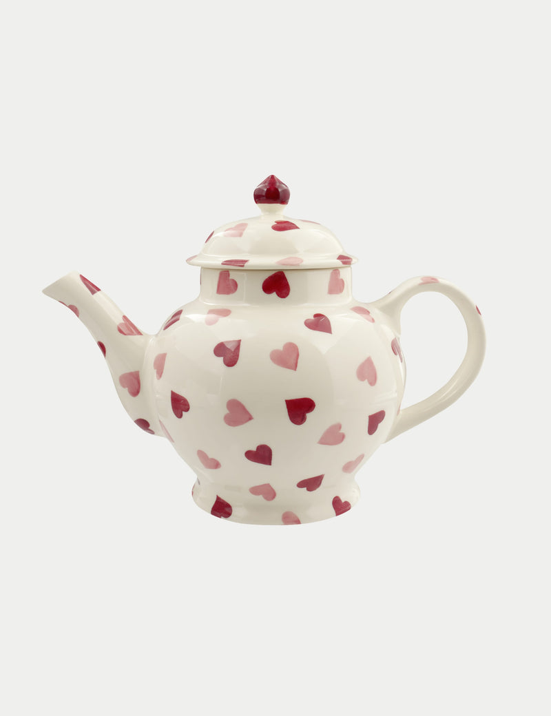 Emma Bridgewater stoneware Pink Hearts teapot 1.6 litres, imported from the UK