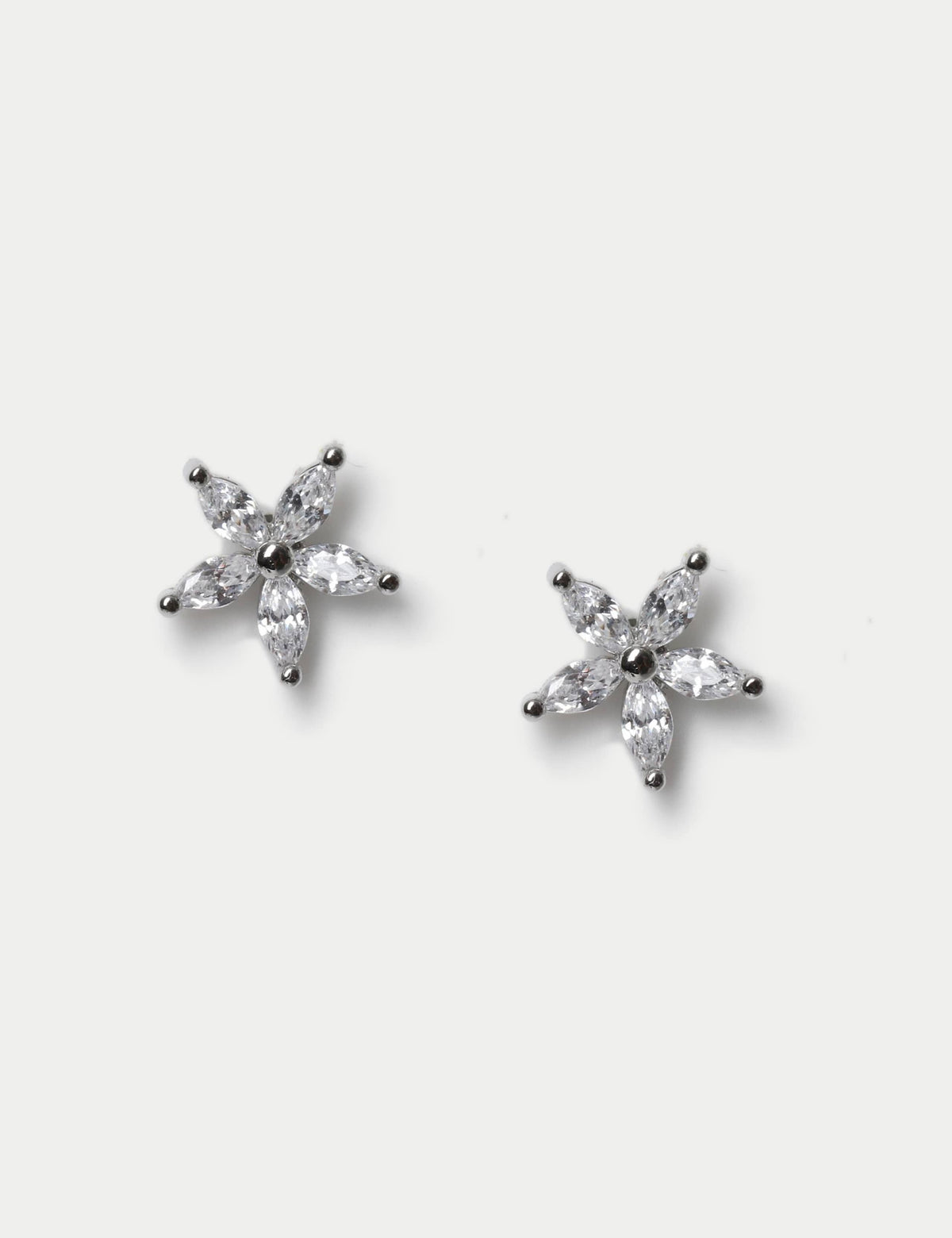 Platinum cubic zirconia flower earrings stud, imported from the UK