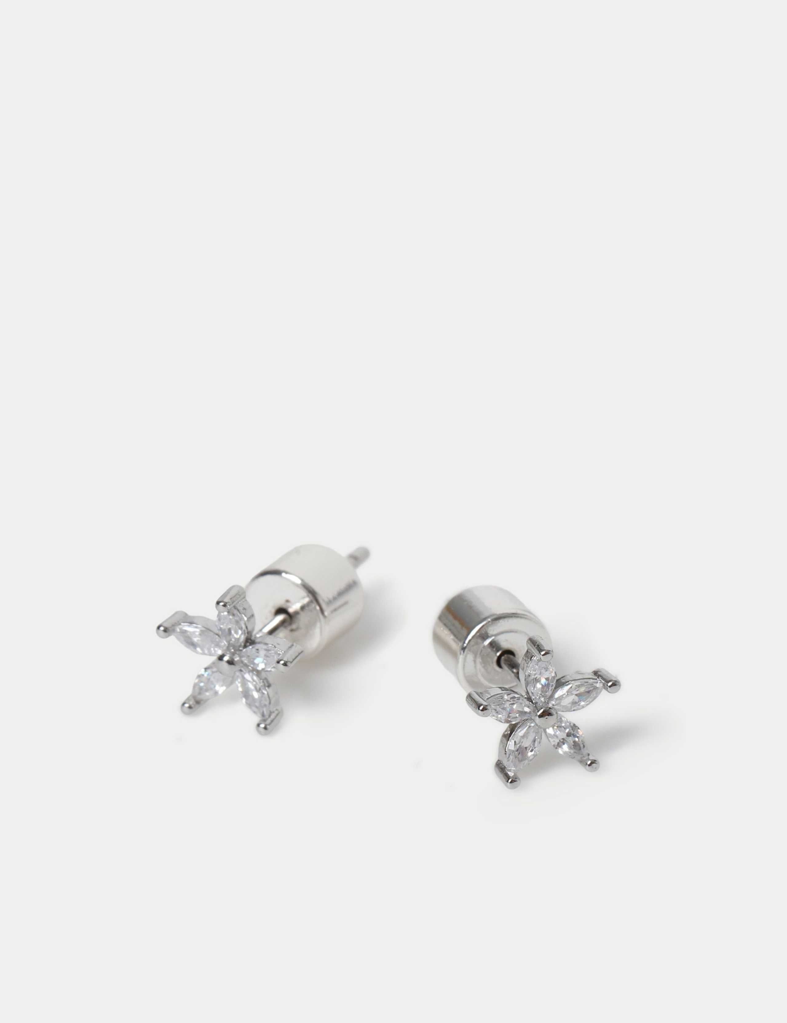 Platin Zirkonia Blumenohrringe Stecker, importiert aus Großbritannien