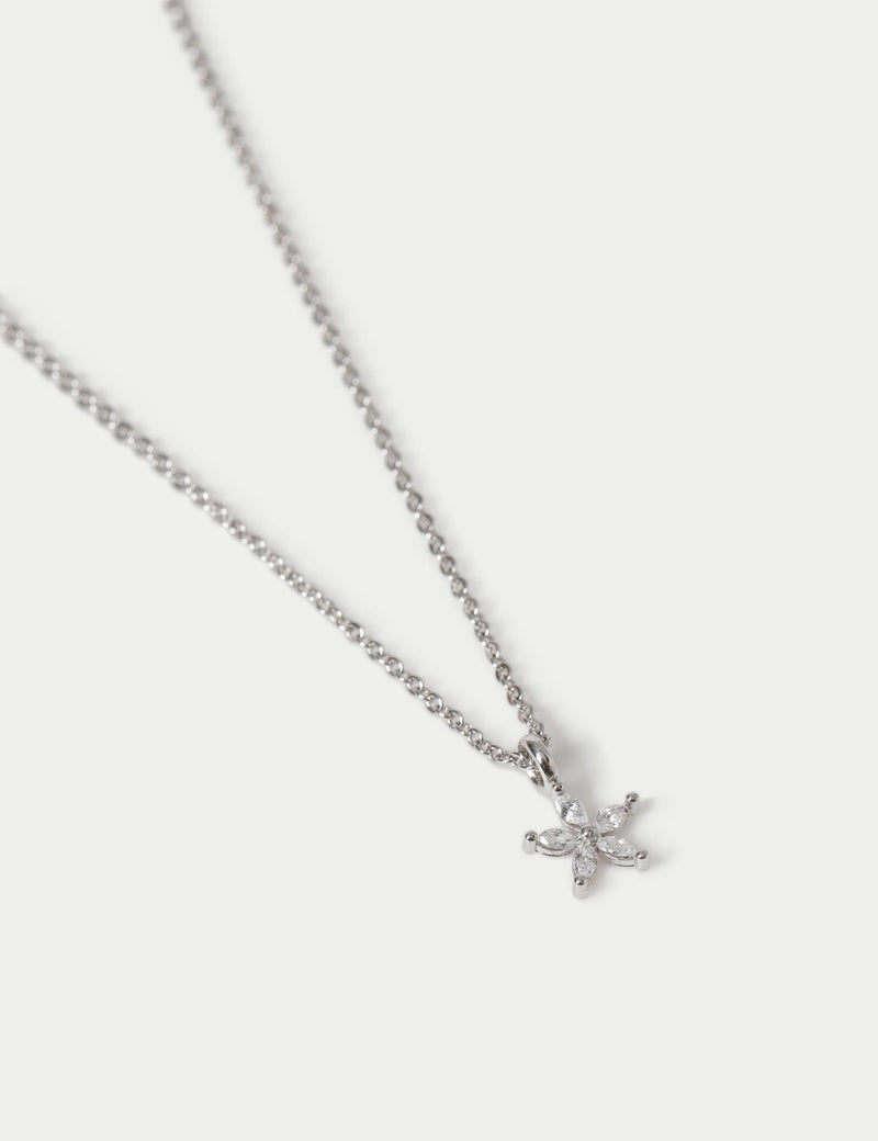 Platinum cubic zirconia flower necklace - British product