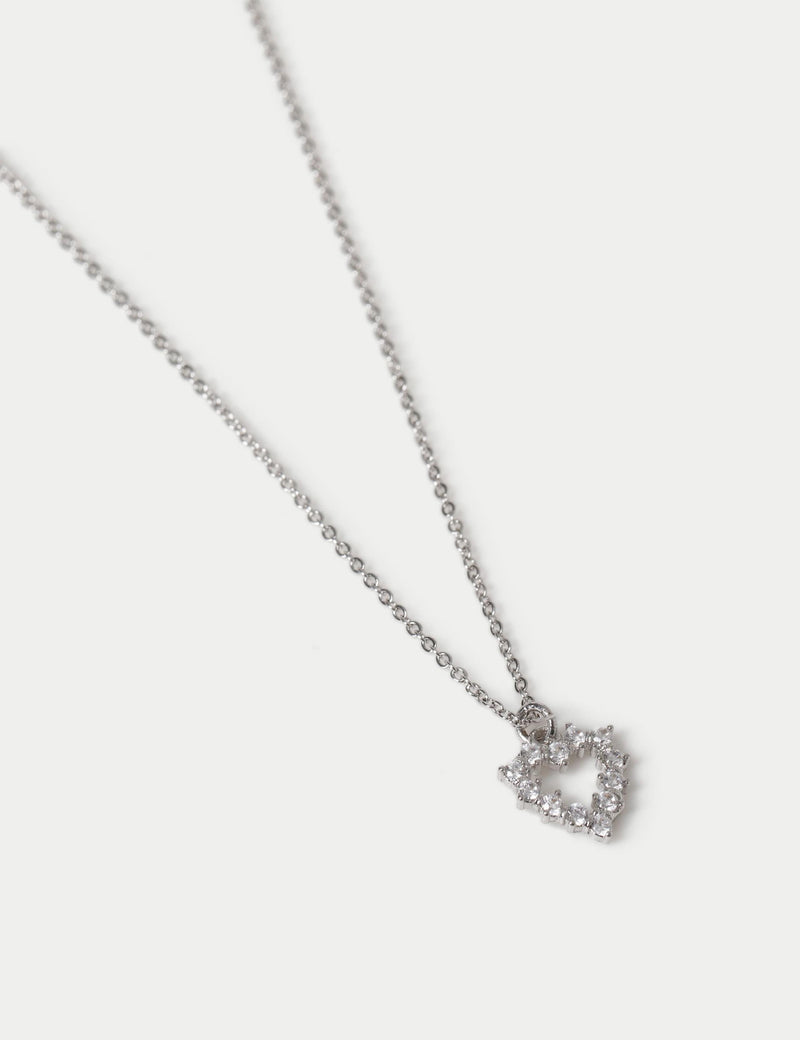 Platinum cubic zirconia heart necklace 420mm, imported from the UK