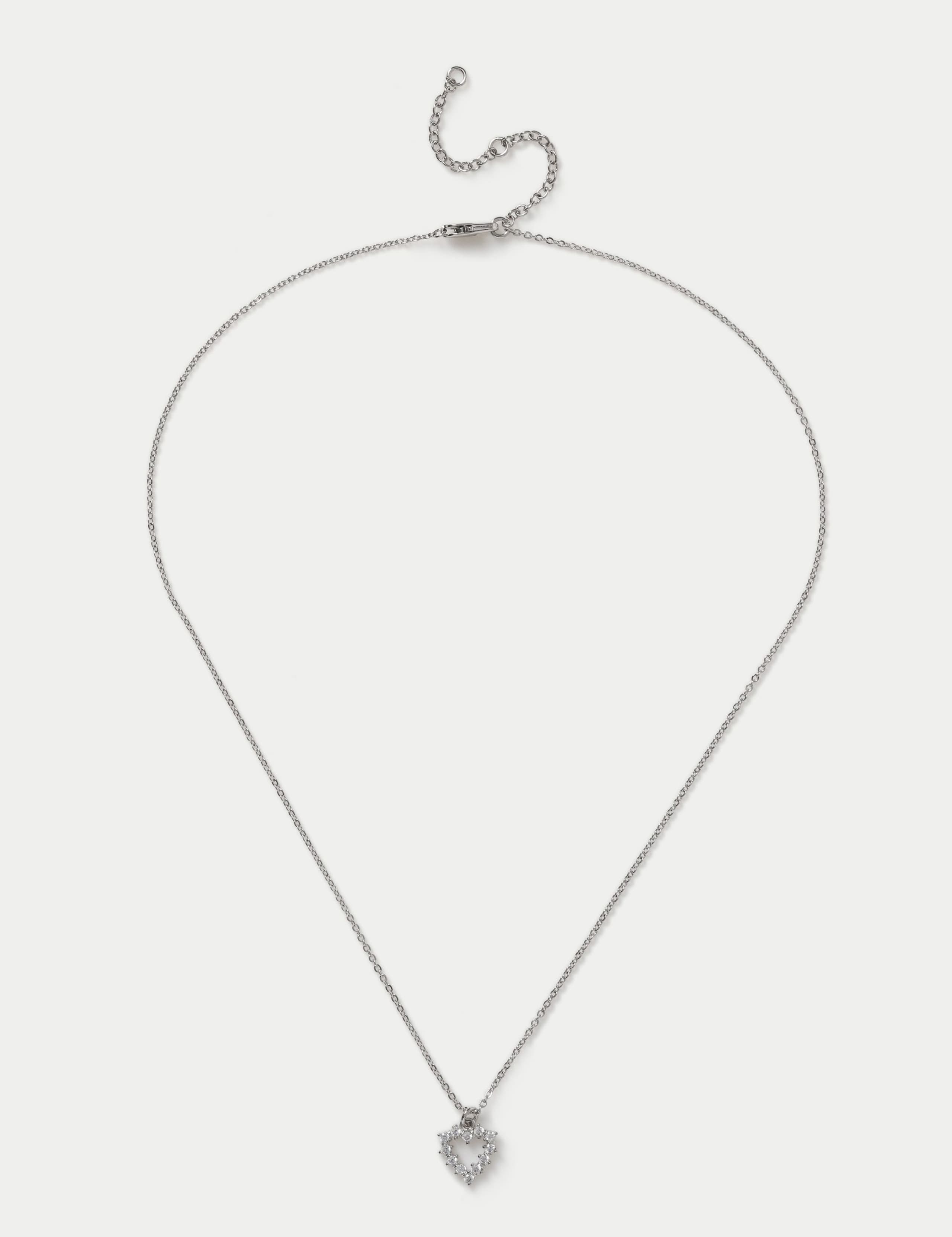 Platinum cubic zirconia heart necklace 420mm, imported from the UK