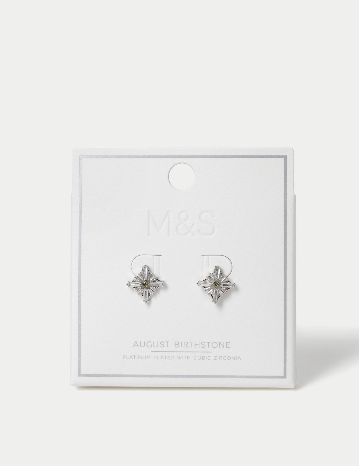 Platinum plated cubic zirconia birthstone stud earrings, imported from the UK