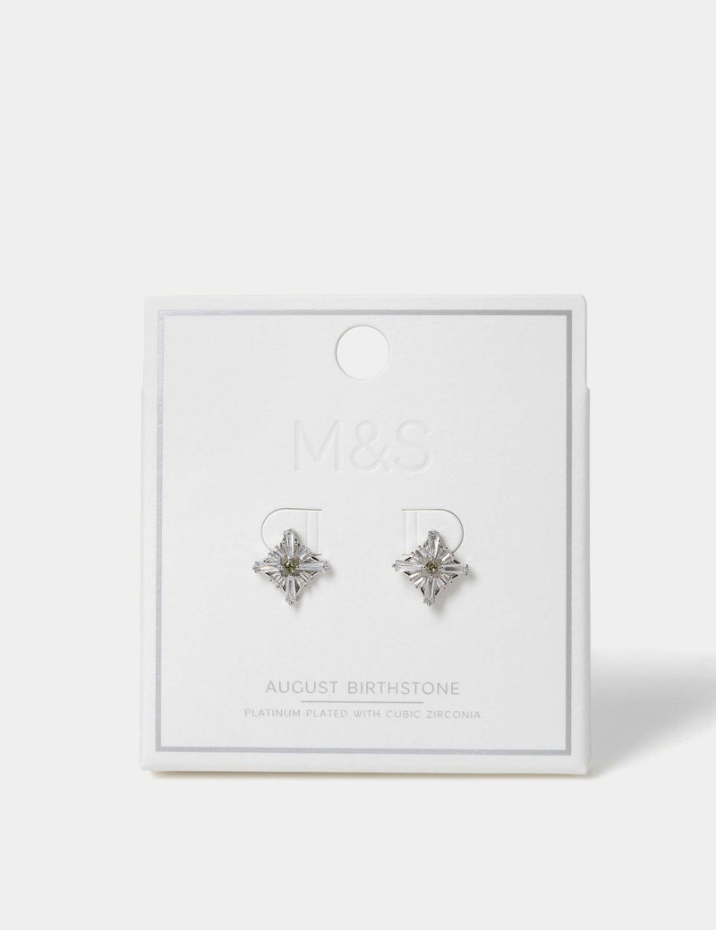 Platinum plated cubic zirconia birthstone stud earrings, imported from the UK