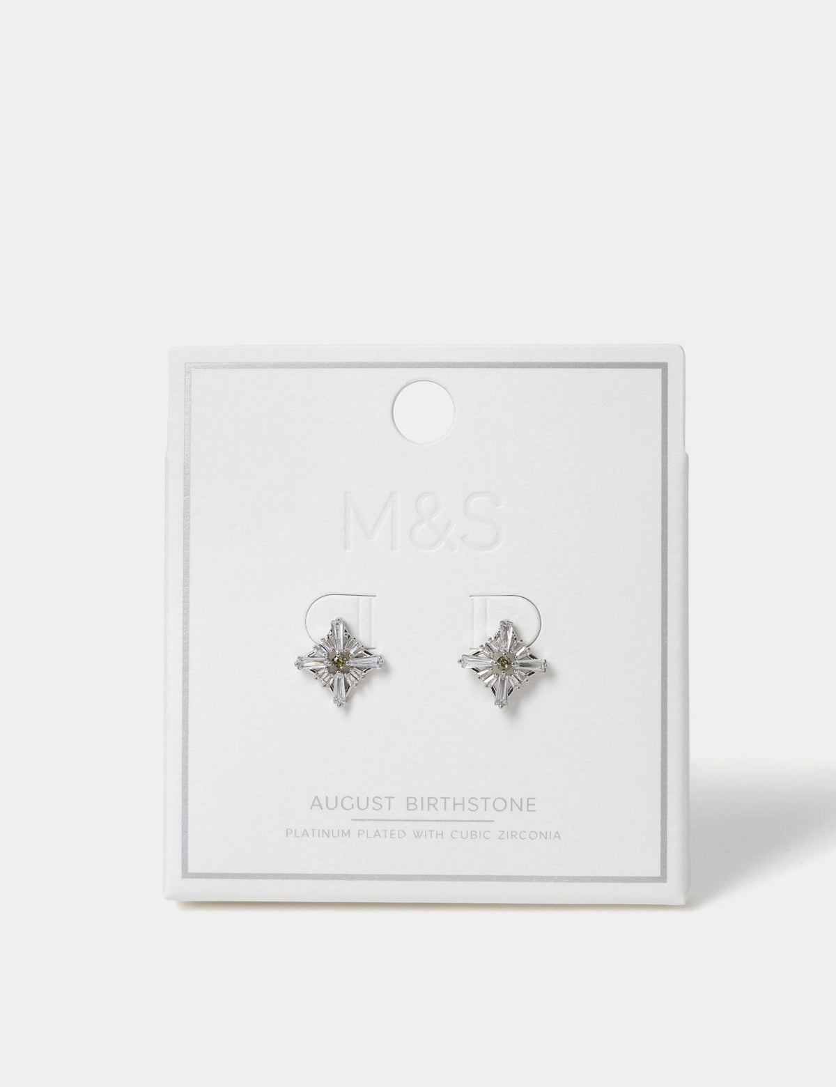 Platinum plated cubic zirconia birthstone stud earrings, imported from the UK