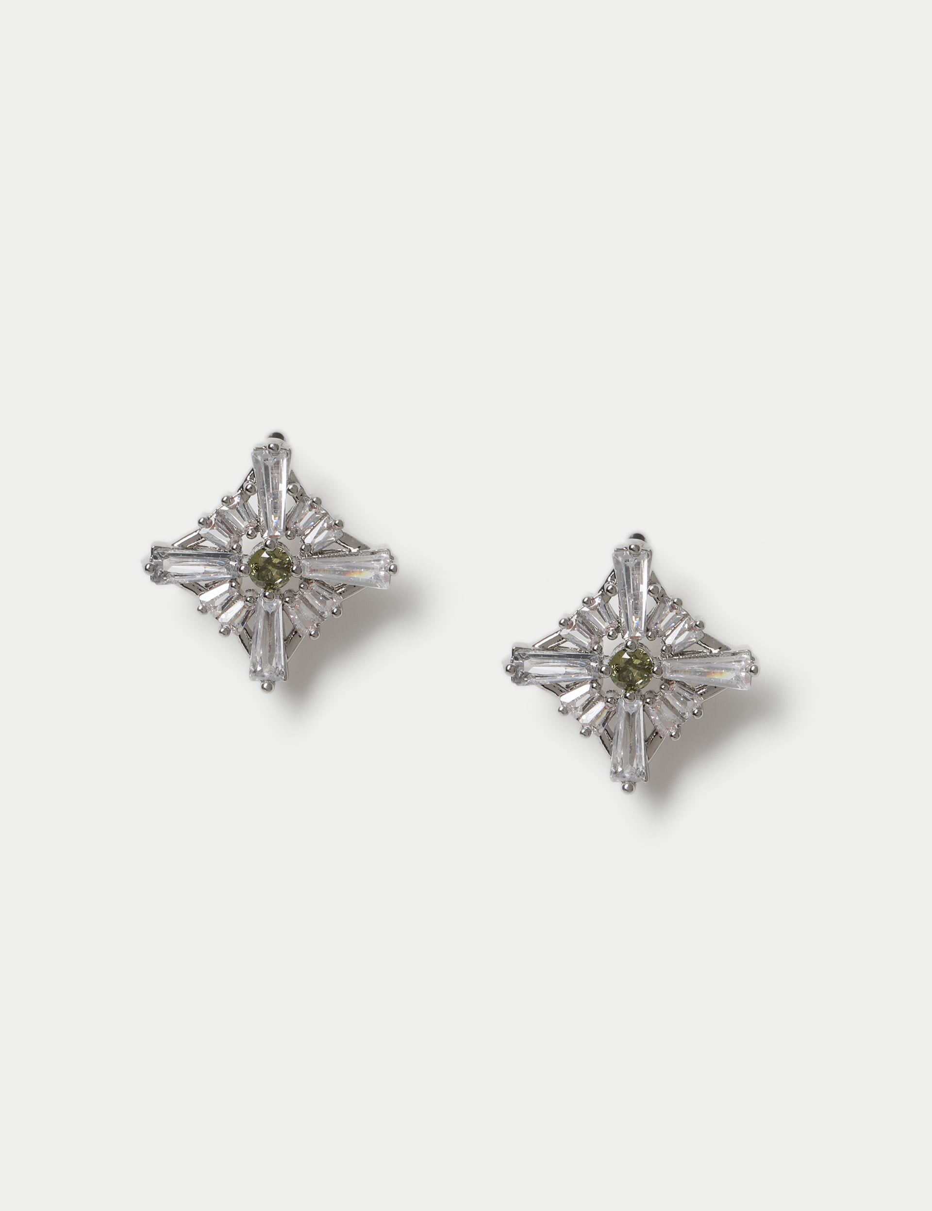 Platinum plated cubic zirconia birthstone stud earrings, imported from the UK