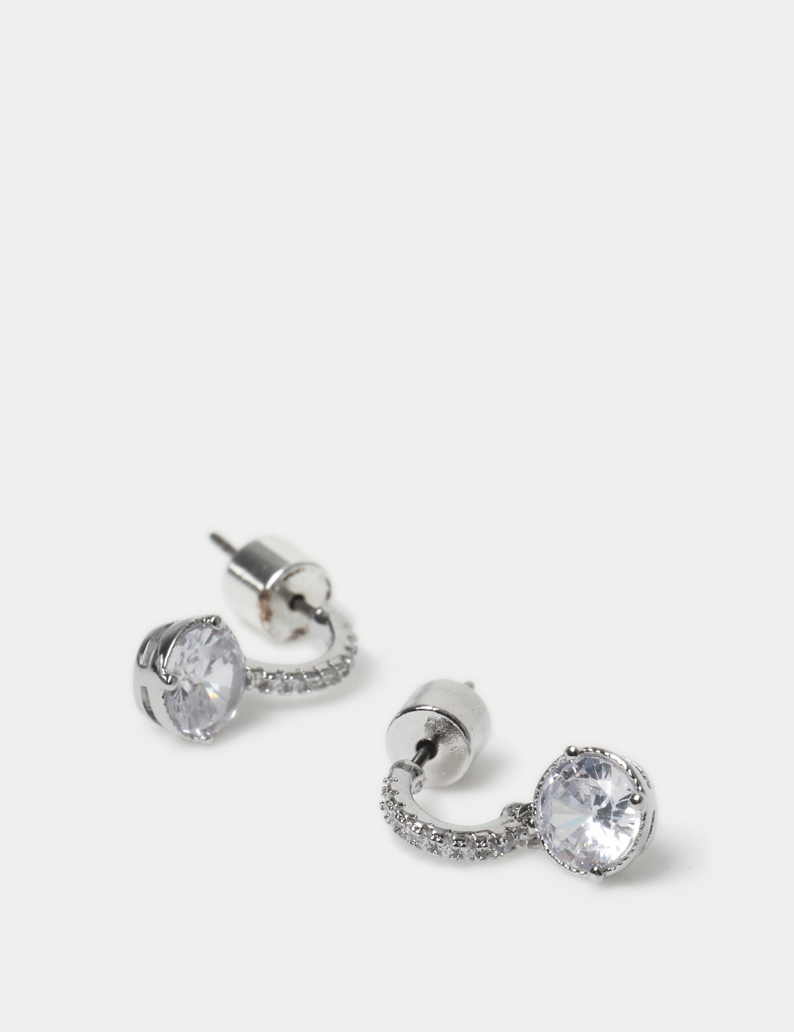 Platinum plated cubic zirconia circle drop earrings 13mm, imported from the UK