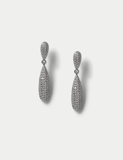 M&S Platinum Plated Cubic Zirconia Embellished Drop Earrings- Buy online at McGrocer