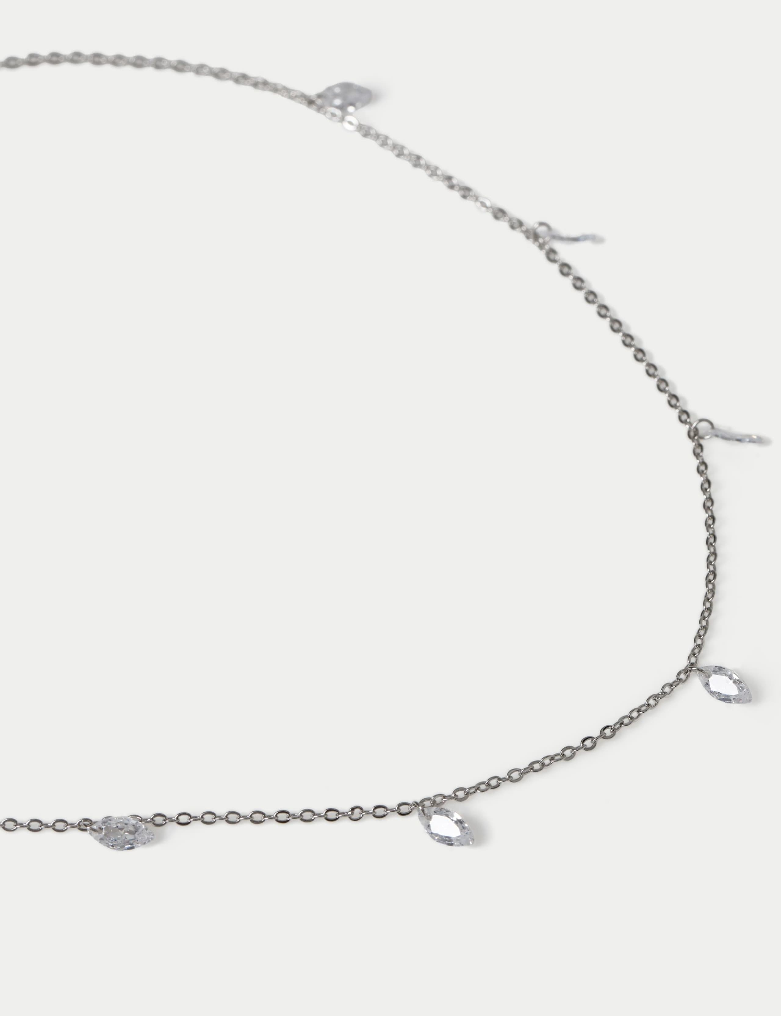 Platinum plated droplet necklace with cubic zirconia, imported from the UK