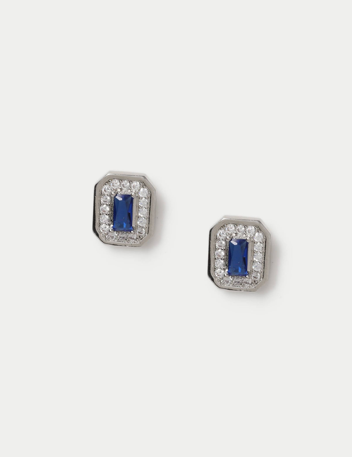 Platinum plated rectangle stud earrings with cubic zirconia, UK version