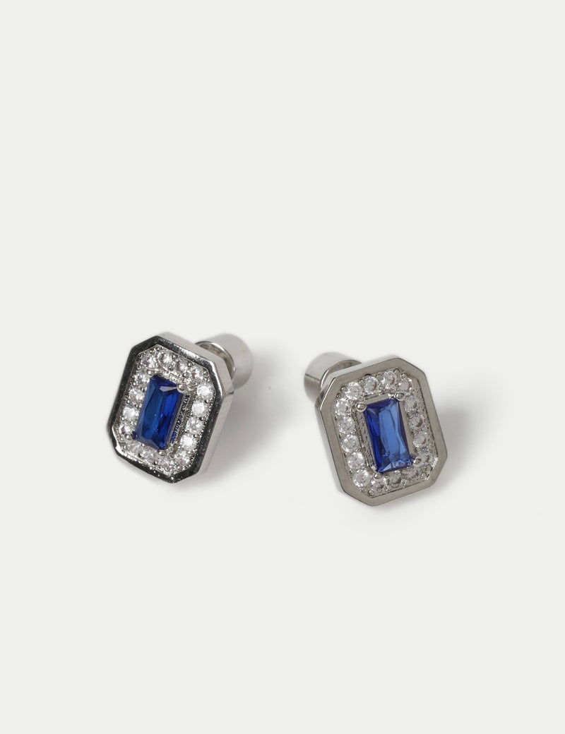 Platinum plated rectangle stud earrings with cubic zirconia, UK version