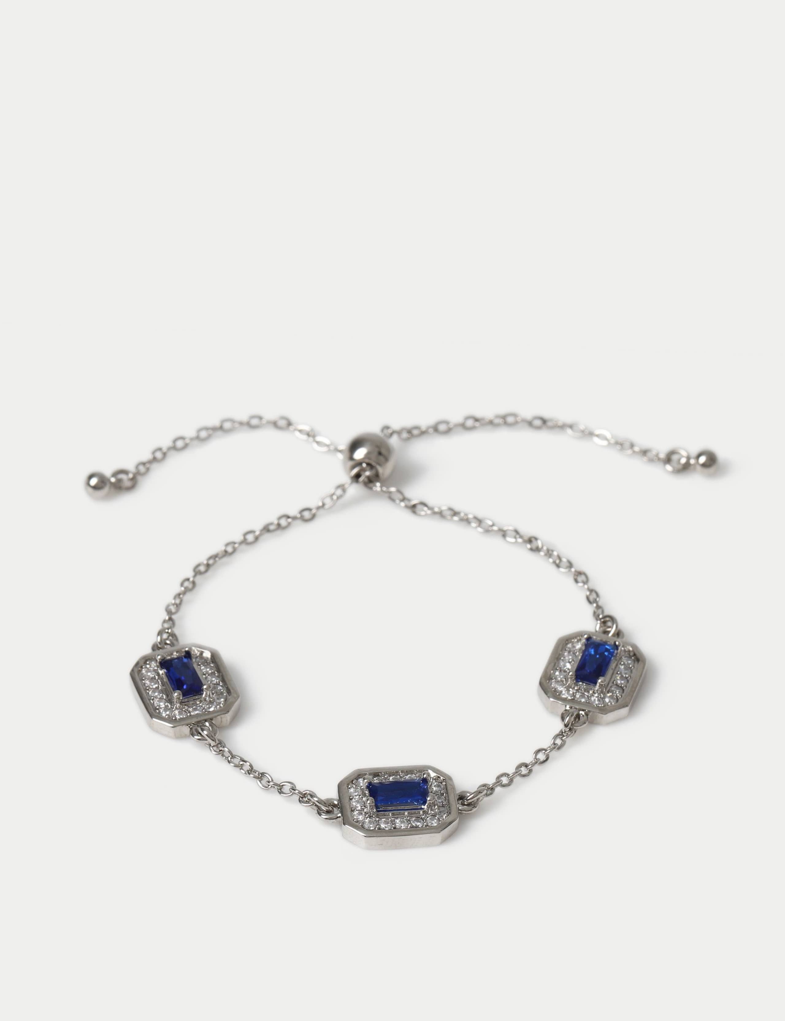 Platinbeschichtetes Toggle-Armband mit Zirkonia-Steinen - Britisches Produkt