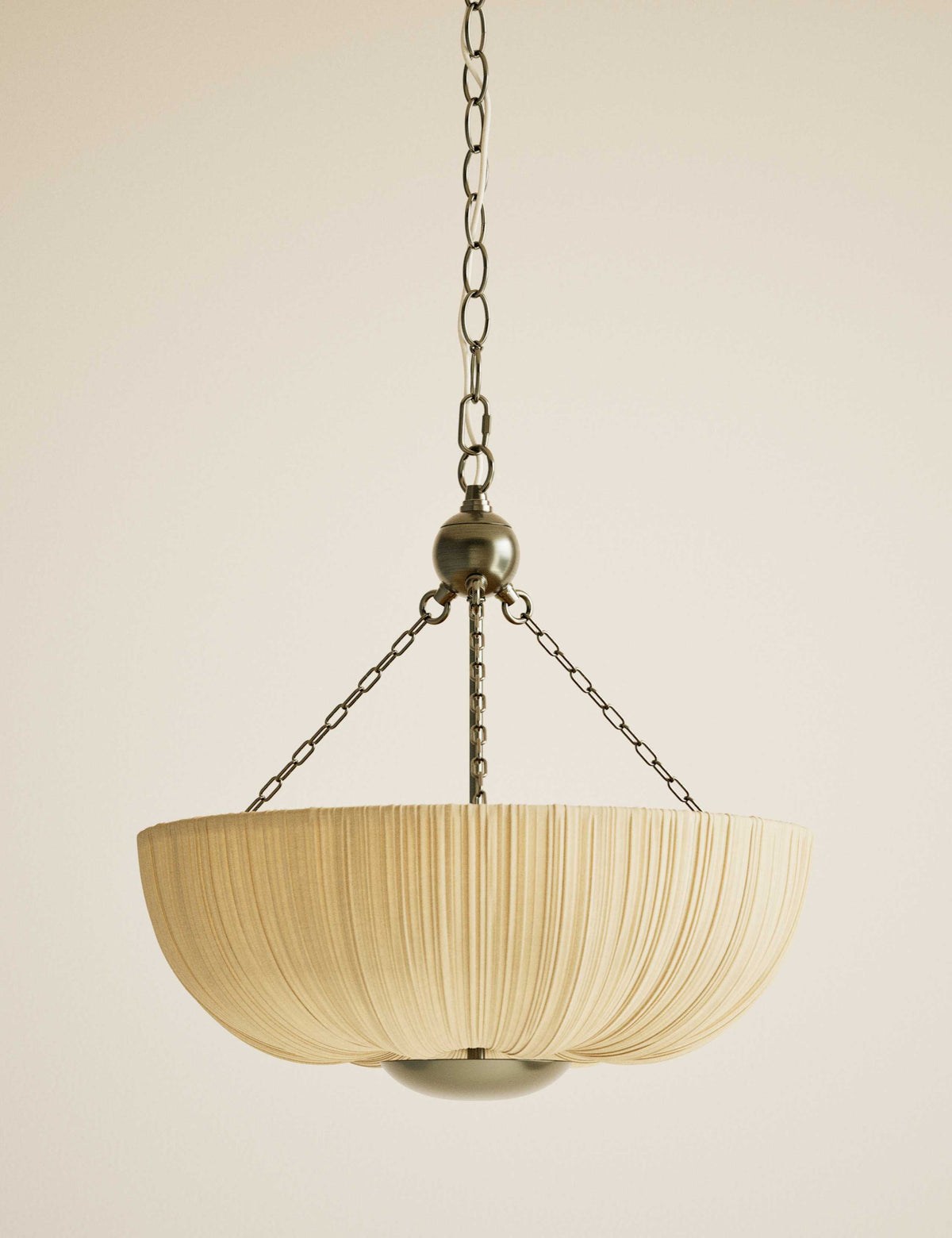 Pleated fabric uplighter pendant light with industrial chain, imported from the UK