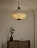 Pleated fabric uplighter pendant light with industrial chain, imported from the UK