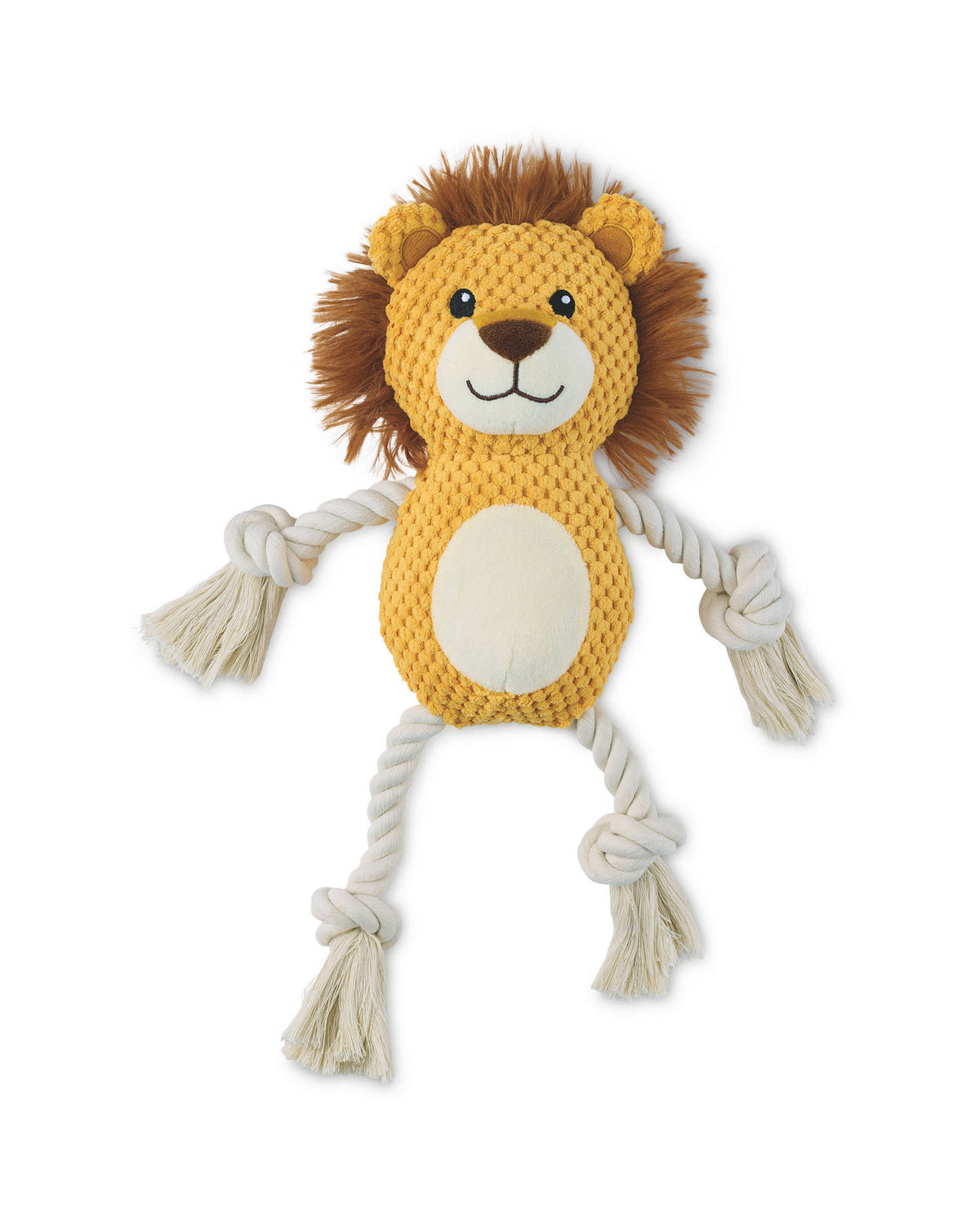 Plush knotted rope pet toy with squeaker and animal designs (British brand)