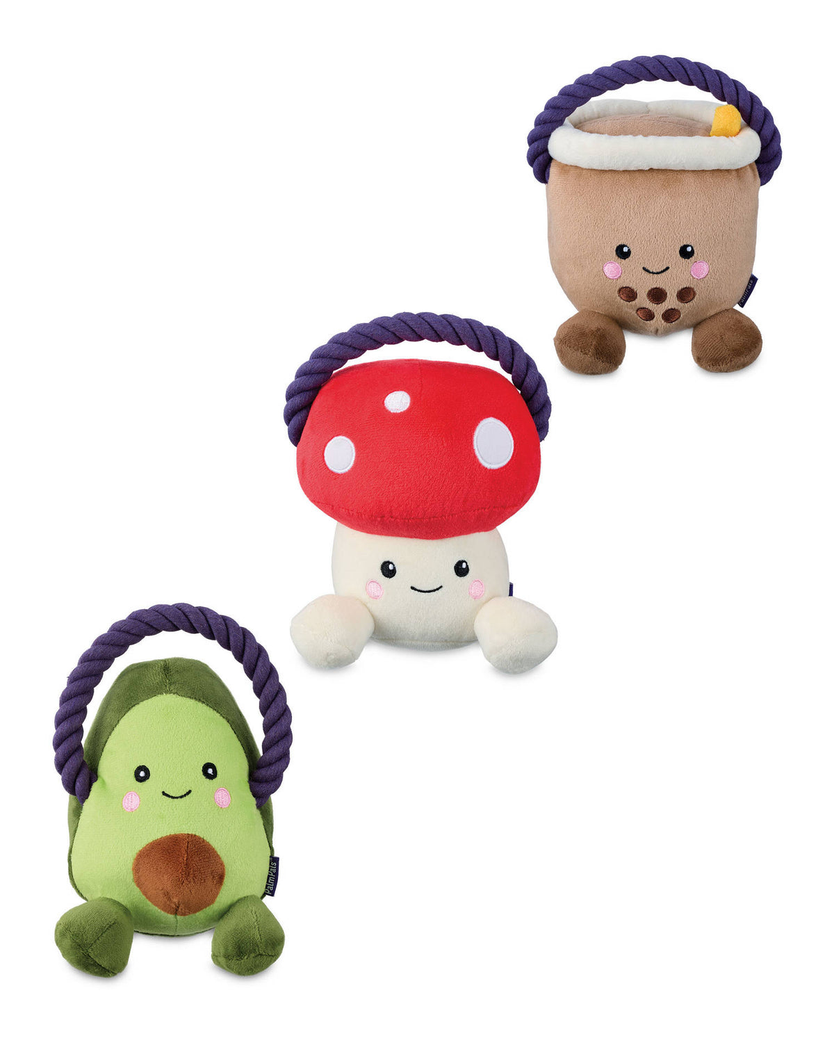 Plush rope dog toy with squeaker and crinkle feet (British brand)