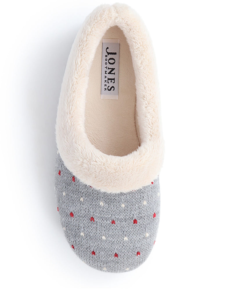 Jones Bootmaker polka dot faux fur lined slippers, imported from the UK