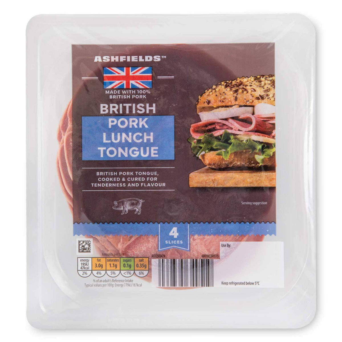 Pork lunch tongue deli meat 4 slice pack, UK version