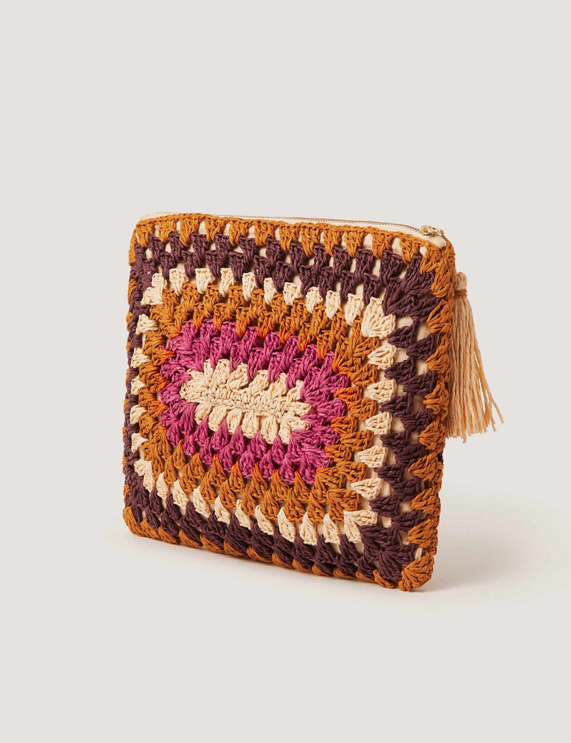 Monsoon crochet pouch colour block design paper material, imported from the UK