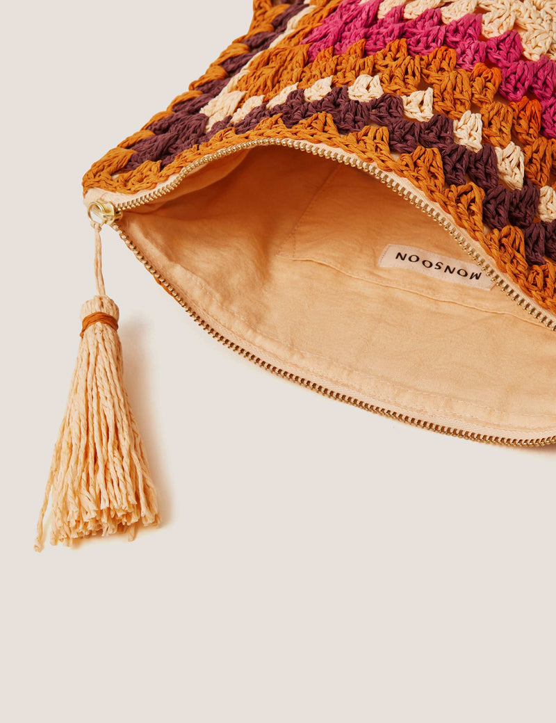 Monsoon crochet pouch colour block design paper material, imported from the UK