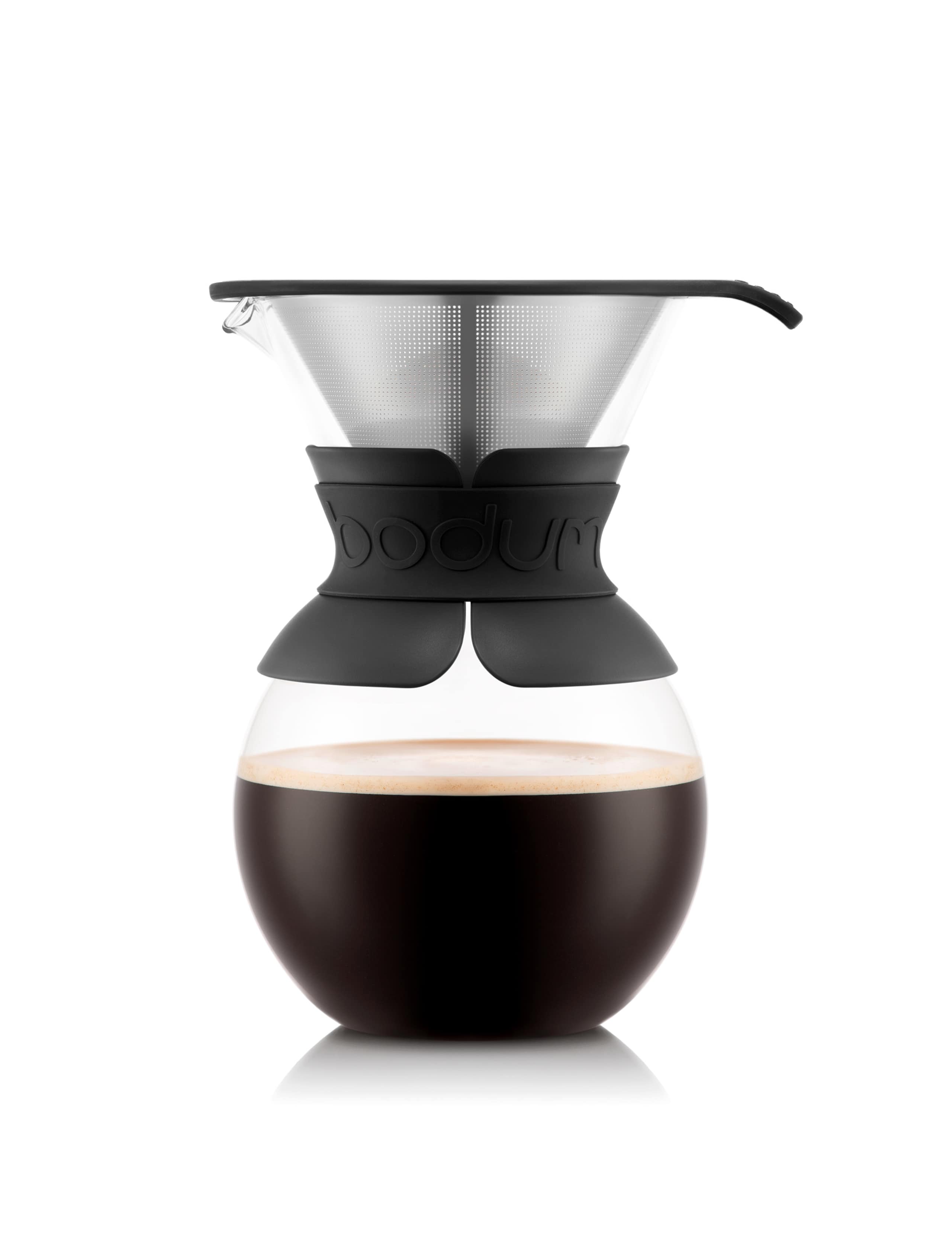 Glass pour over coffee maker with stainless steel filter, imported from the UK