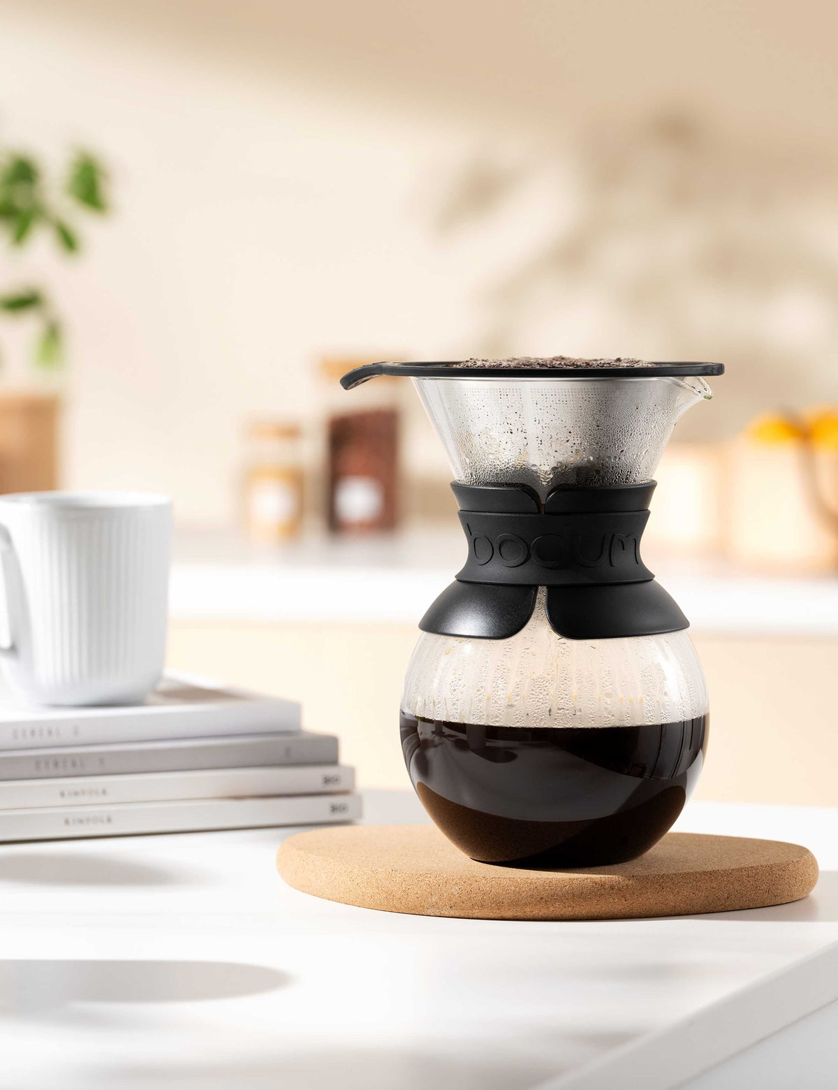 Glass pour over coffee maker with stainless steel filter, imported from the UK