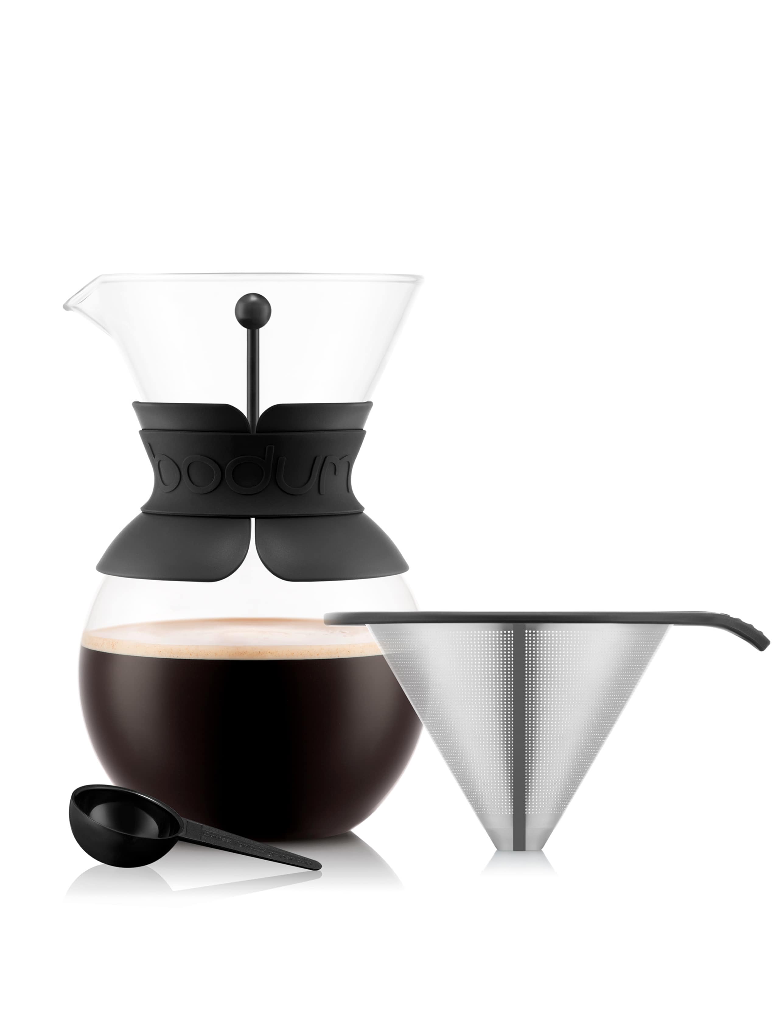 Glass pour over coffee maker with stainless steel filter, imported from the UK