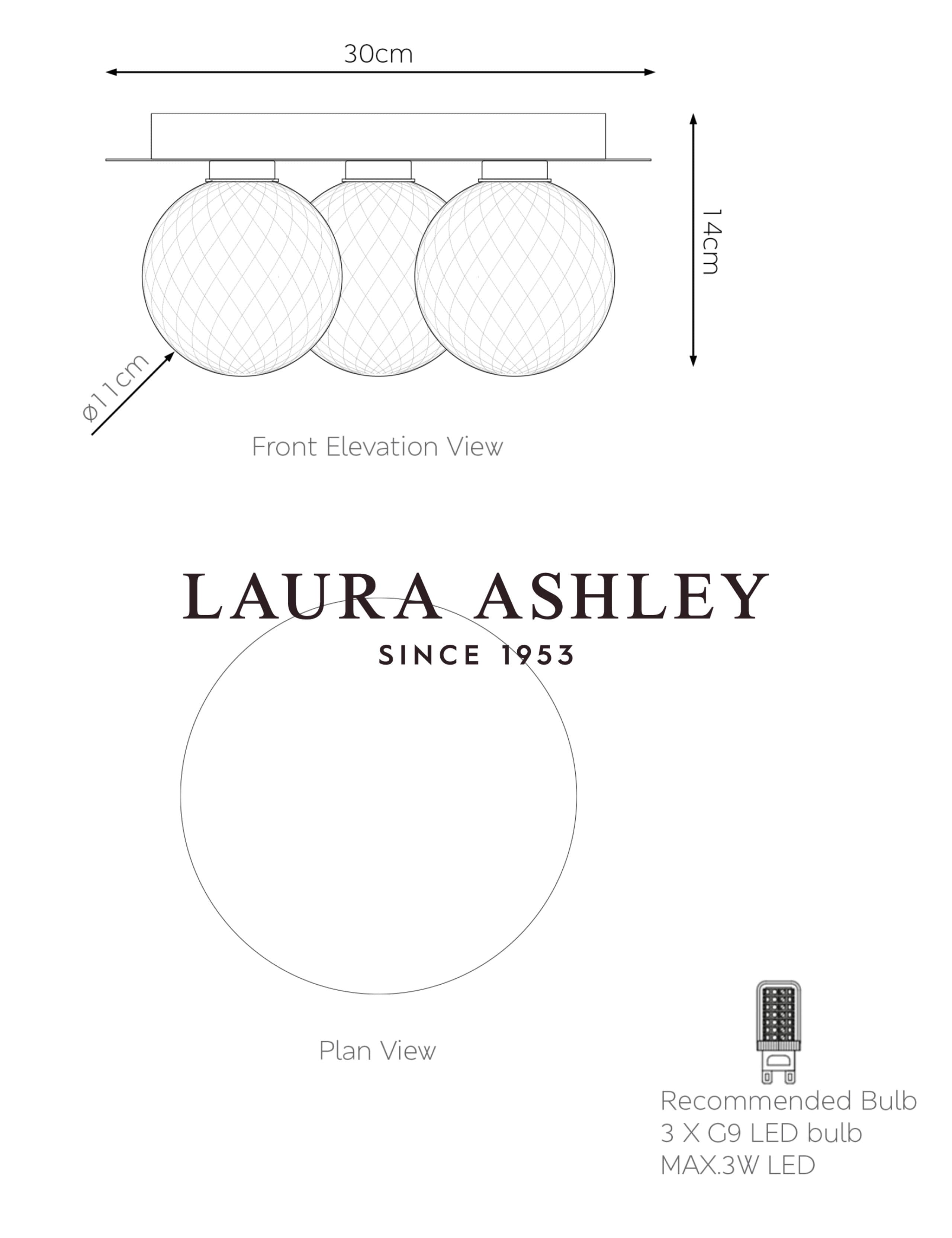 Laura Ashley Prague faceted glass flush ceiling light, imported from the UK