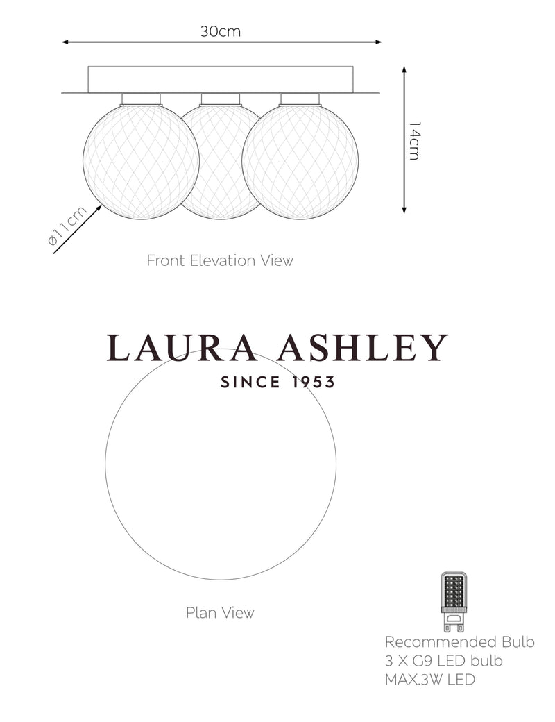 Laura Ashley Prague faceted glass flush ceiling light, imported from the UK