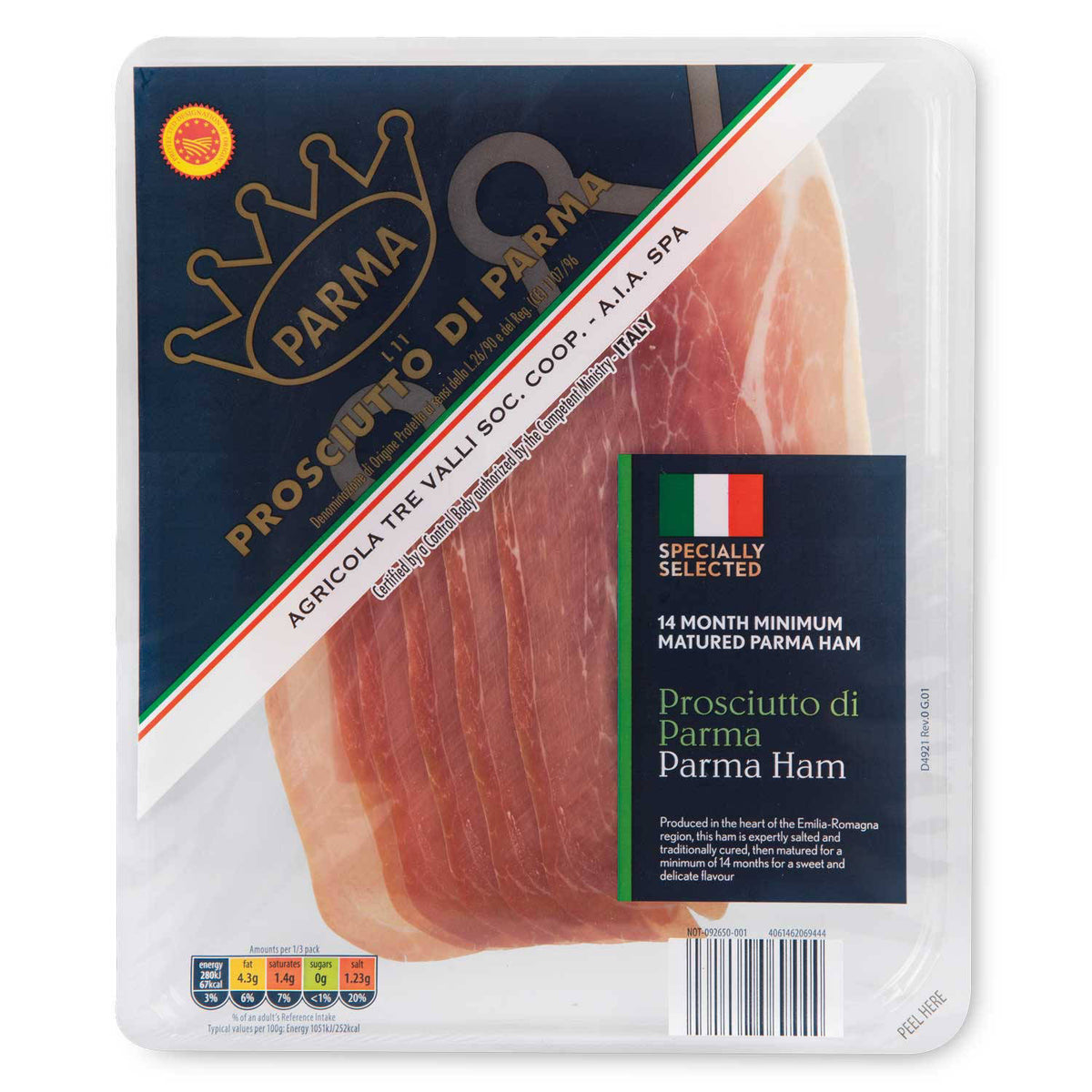 Prosciutto di Parma thinly sliced cured ham, UK version