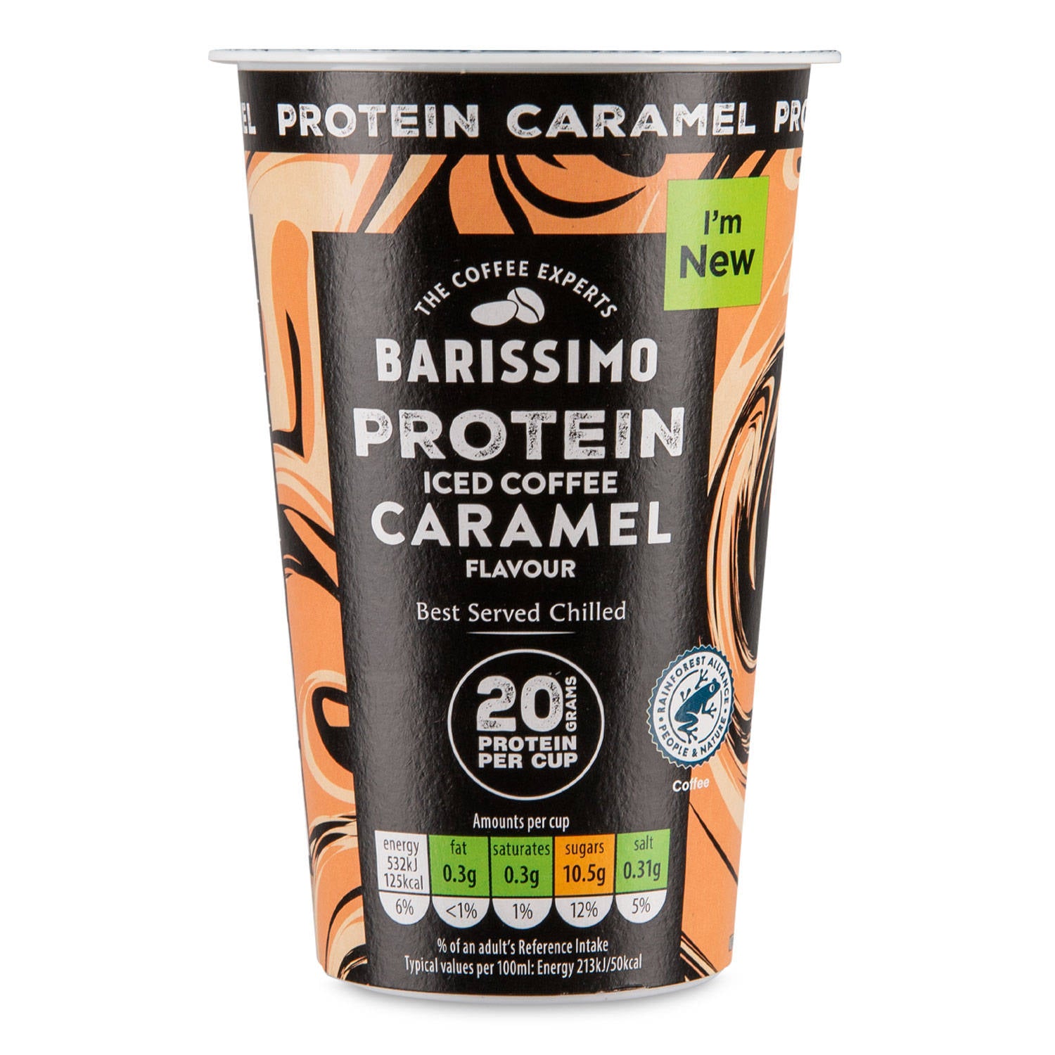 Protein caramel coffee flavoured beverage, (British brand)