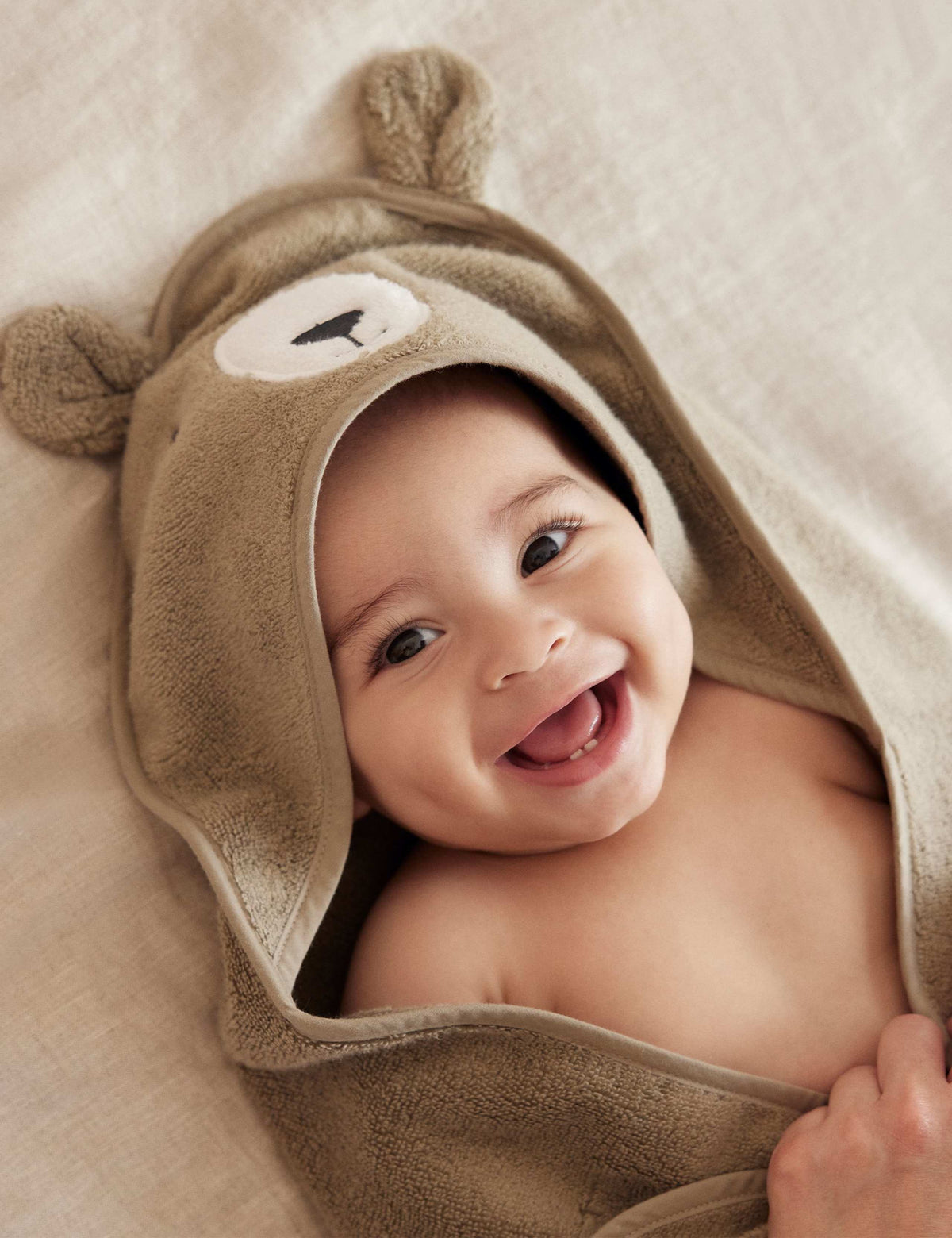 MORI pure cotton bear hooded baby towel, UK version